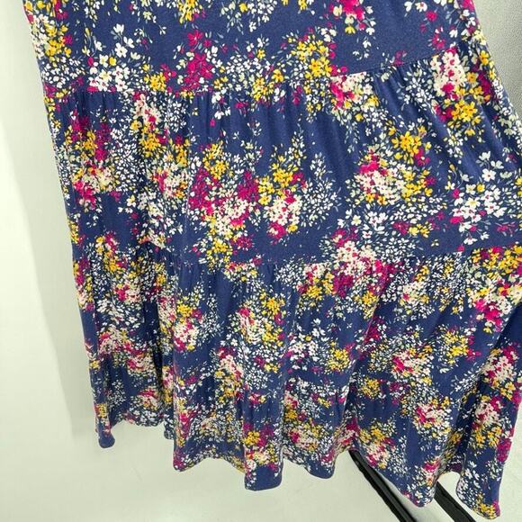Garnet Hill Navy Blue Floral Maxi Dress With Tiered Hem V Neck Women's M - Picture 5 of 7